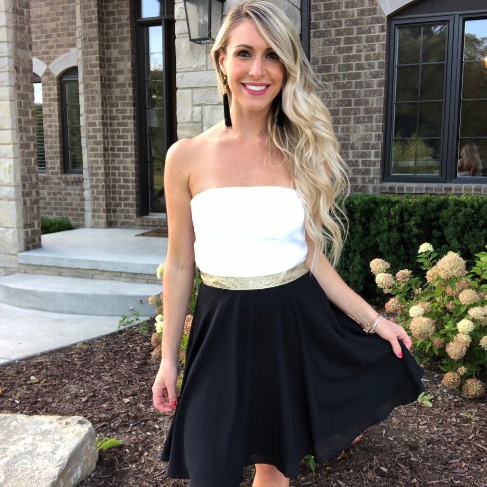 Express White & Black Strapless Dress